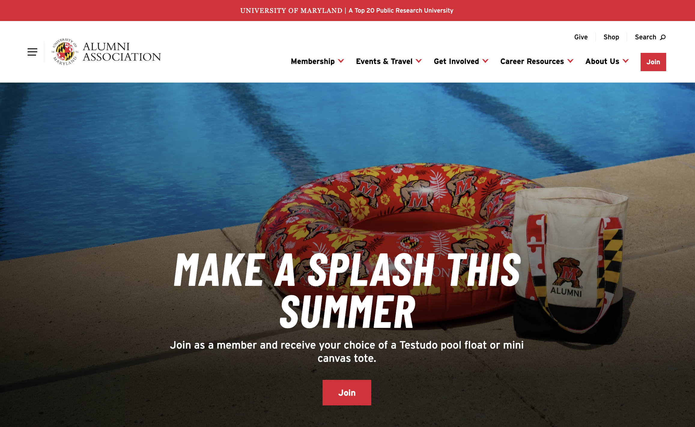 Screenshot of University of Maryland Alumni Association homepage