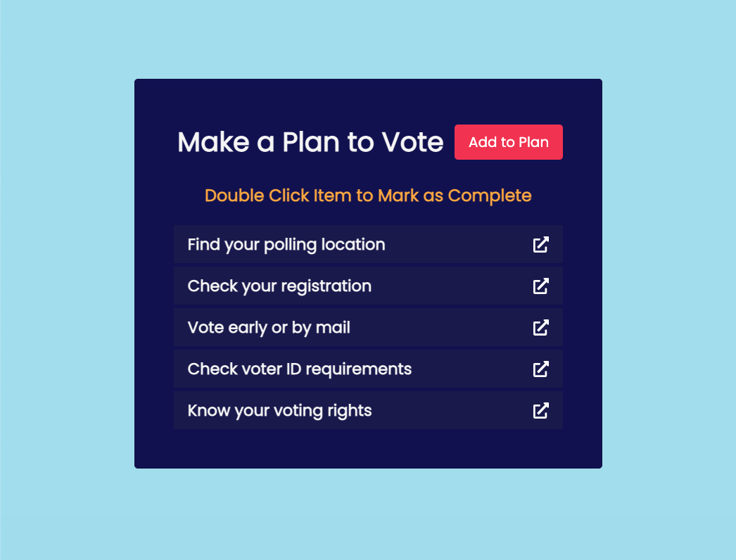 screen preview of Make a Plan to Vote app